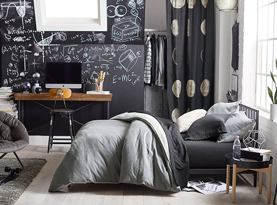 Modern black dorm room