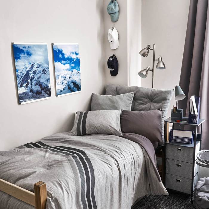 Simple Grey Dorm Room Bed