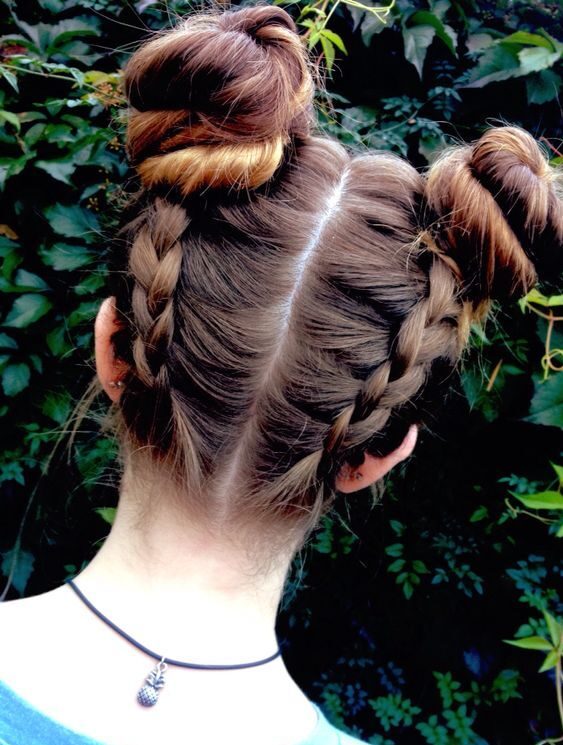 braided space buns teenage girl