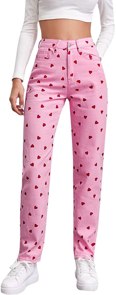 printed heart pattern jeans for teen girls