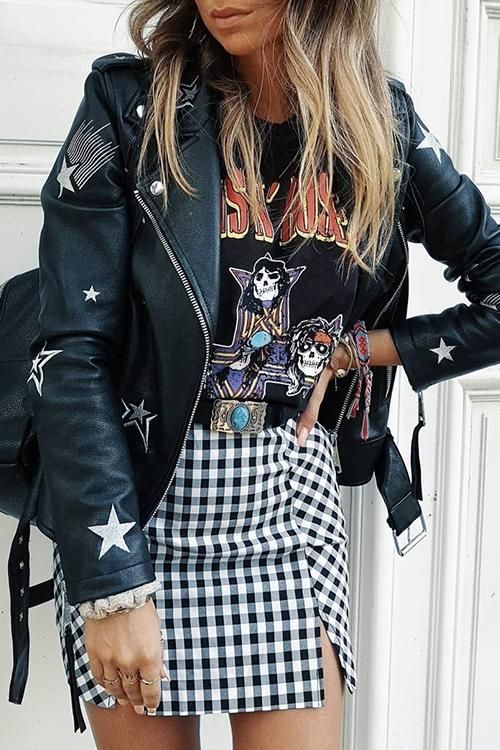 how to style a graphic tee with a leather jacket