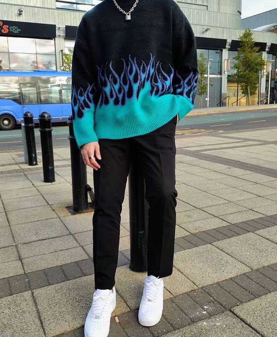 graphic knit sweater for skaters