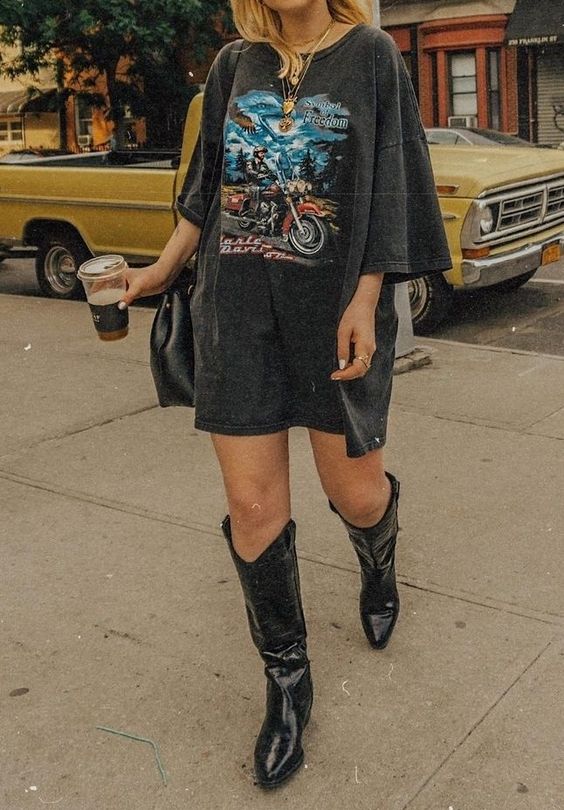 style a graphic tee with cowboy boots