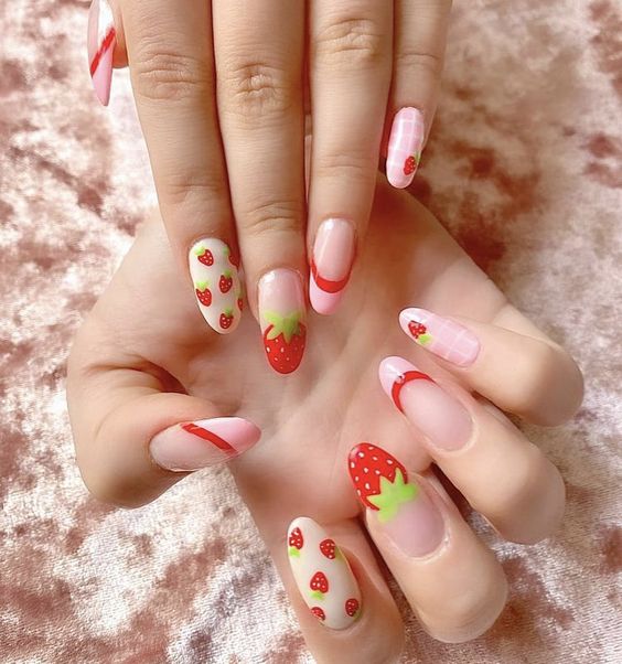 strawberry nail ideas for teens