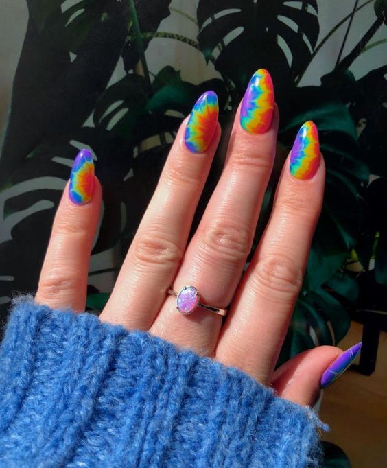 summer tie dye nail designs for teens