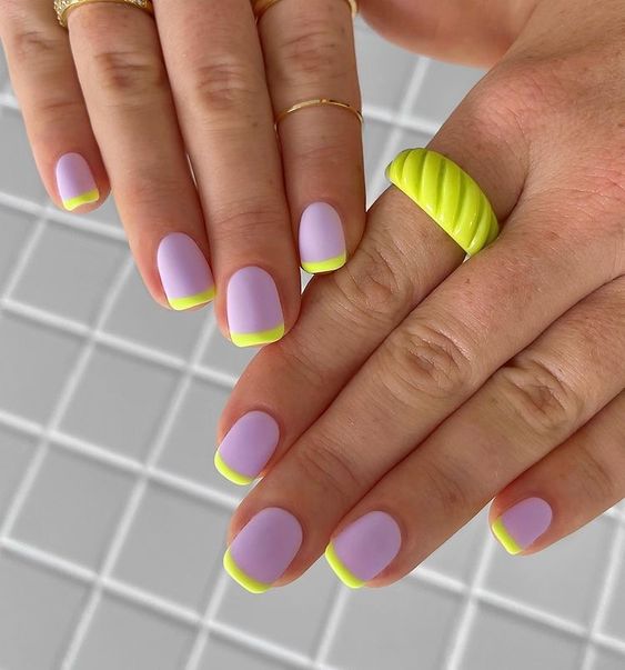 neon French tip nails for summer