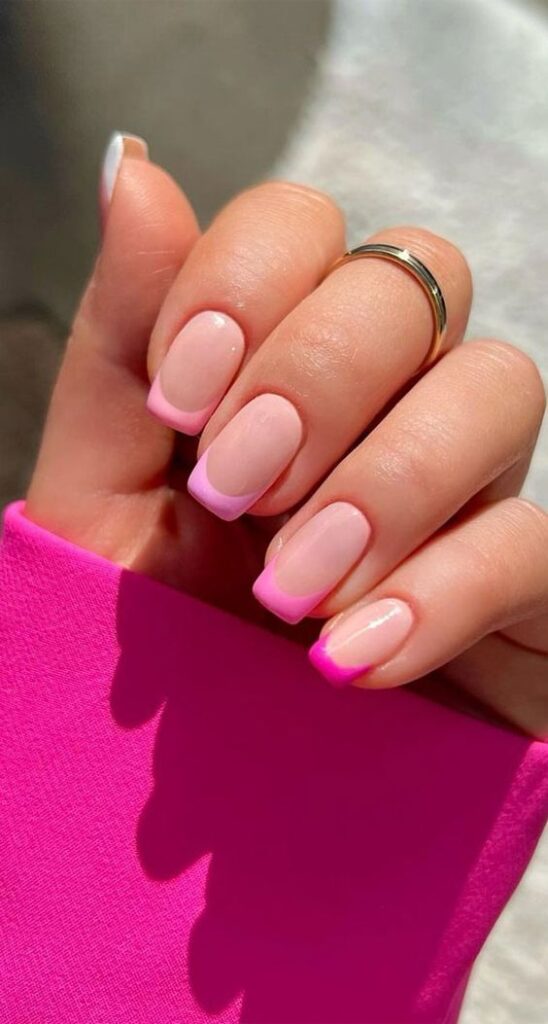 shades of pink French tip nails