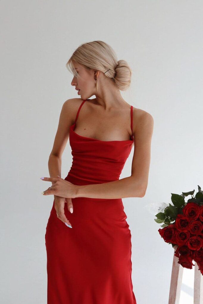 cute red silk slip dress