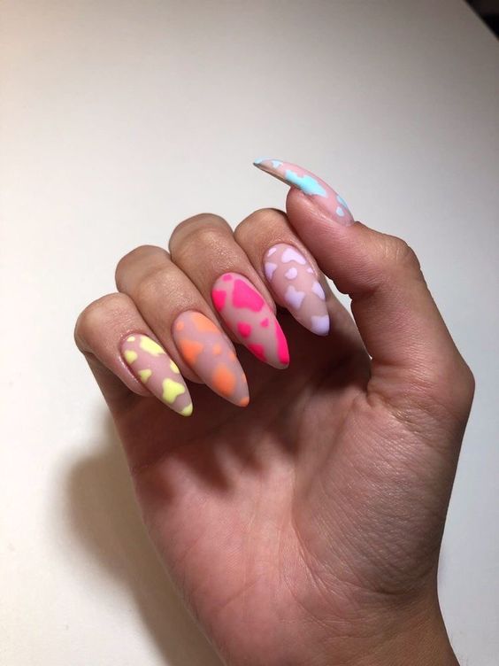 colorful cow print nails