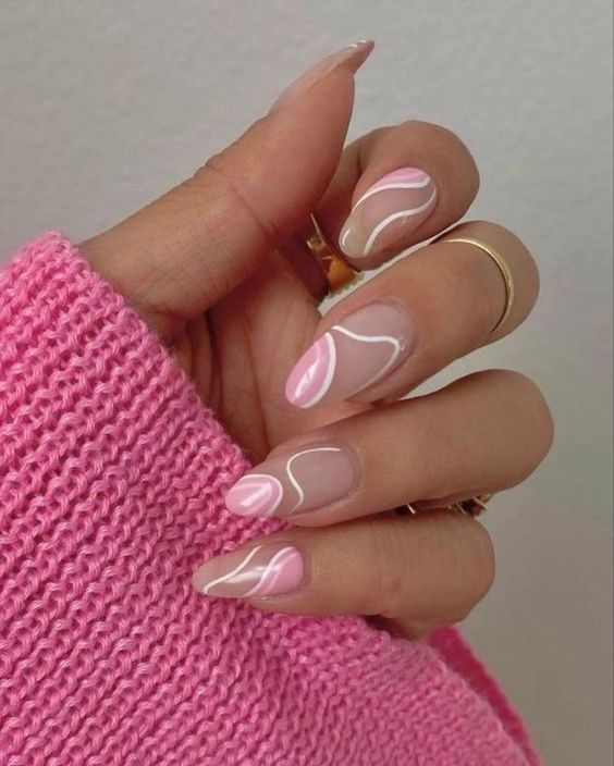 homecoming nails for white and pink dress