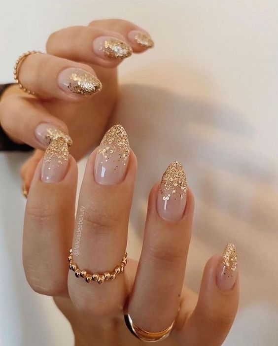 homecoming nail ideas for gold dress
