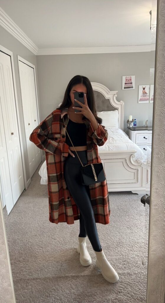 plaid shacket outfits for teenage girls