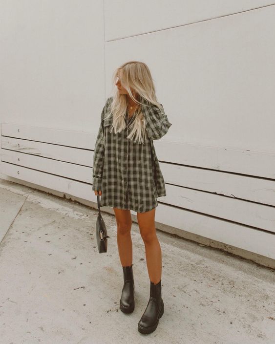 oversized checkered shirt and boots