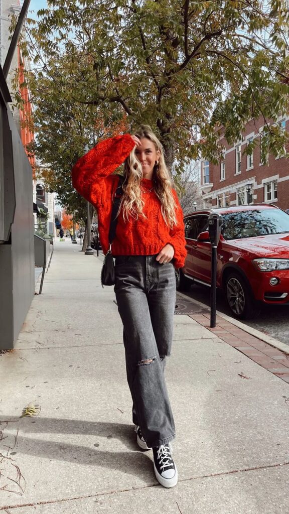 red knit sweater for Christmas