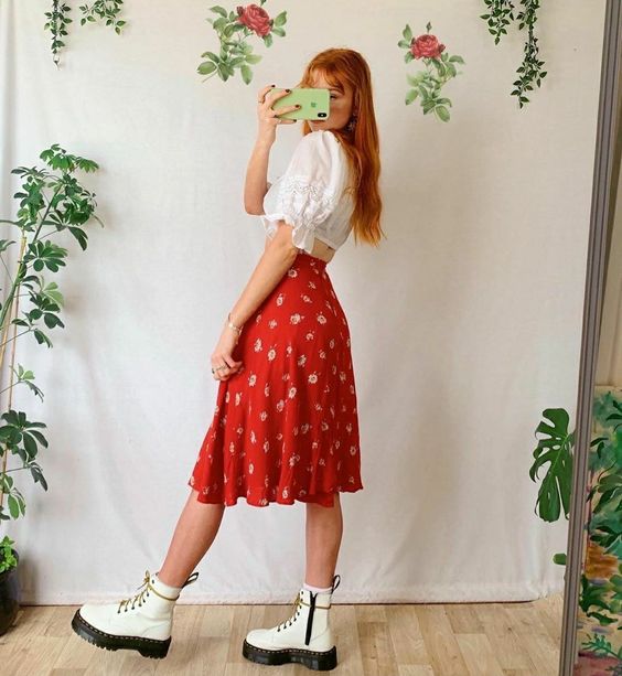 red and white midi skirt for Christmas