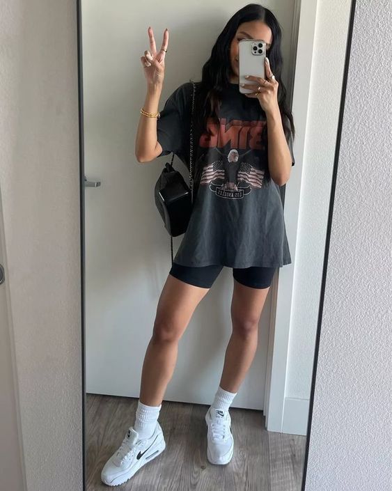 oversized tee and biker shorts