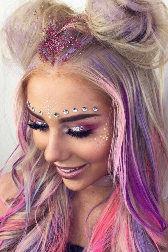 Coachella makeup with rhinestones