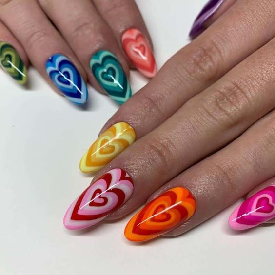 colorful heart nails