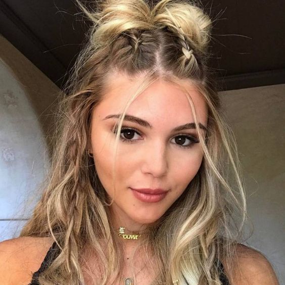 braids and space buns hairstyle