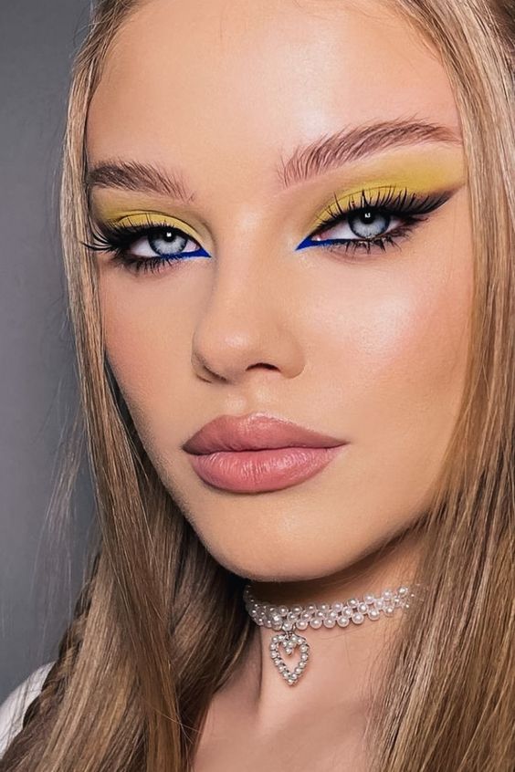 blue and yellow makeup