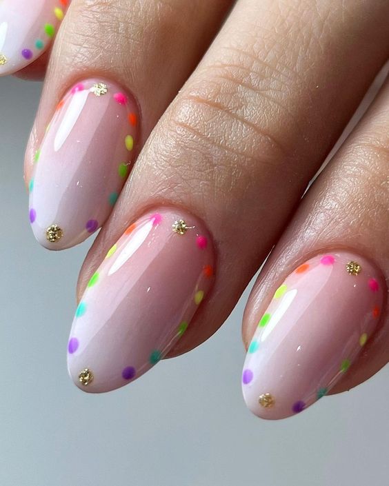 rainbow dots nail art