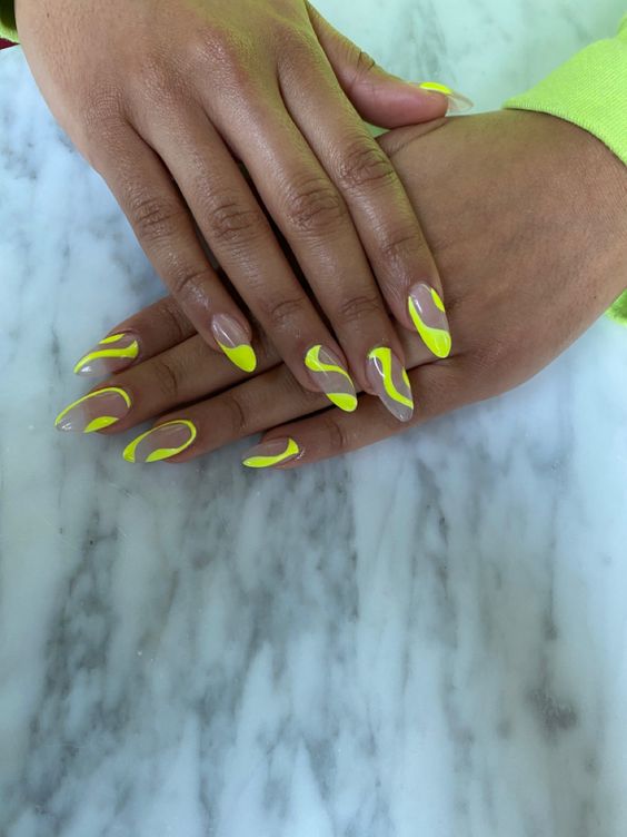 neon swirls nail design