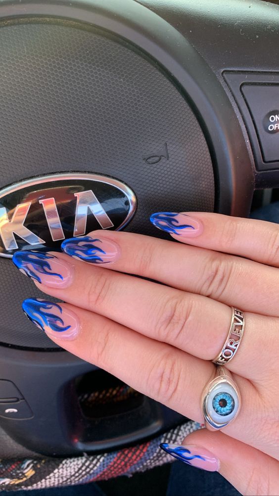 blue flames nails 