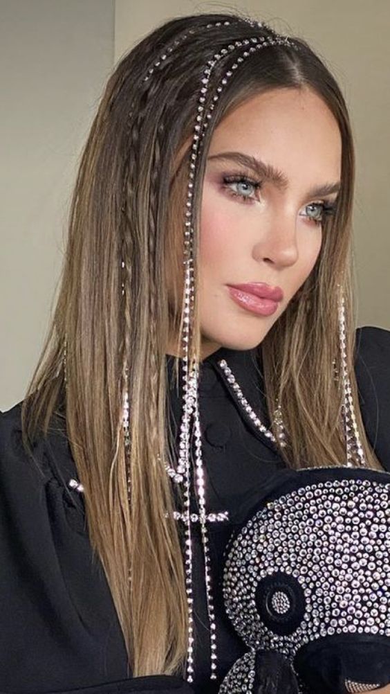 Coachella hairstyle with rhinestones