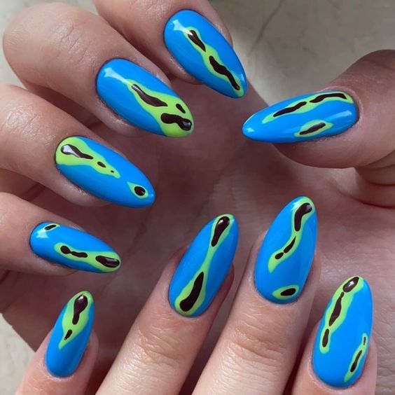 blue neon nails