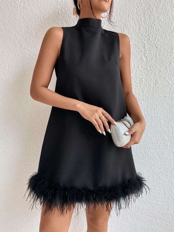 black feather trim graduation dress ideas