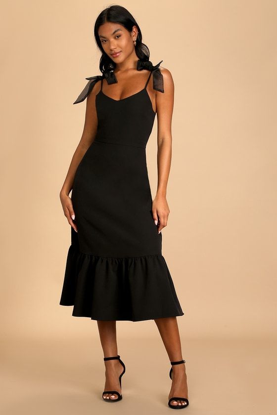 black bow strap dress