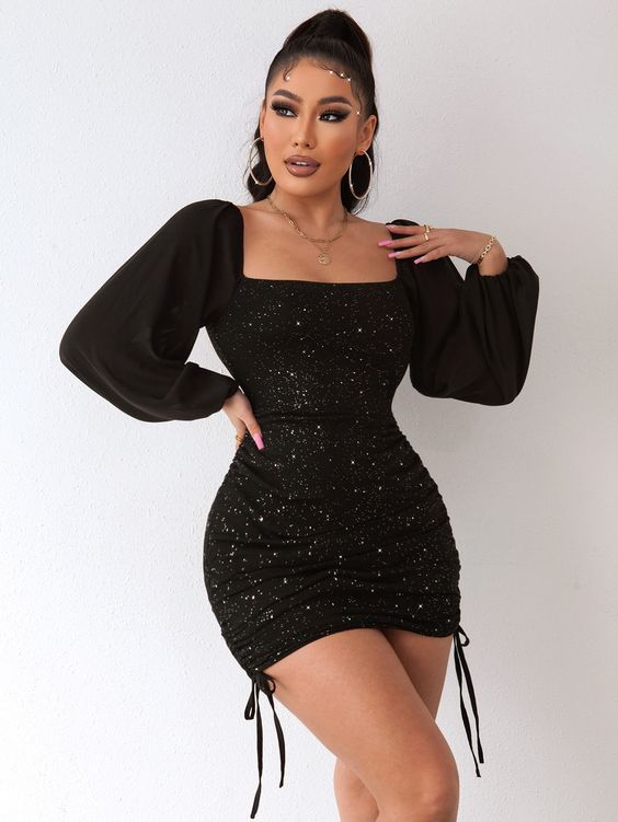 long sleeve black graduation dress bodycon