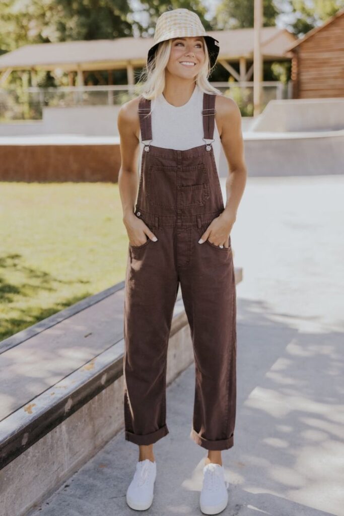 full length denim overalls