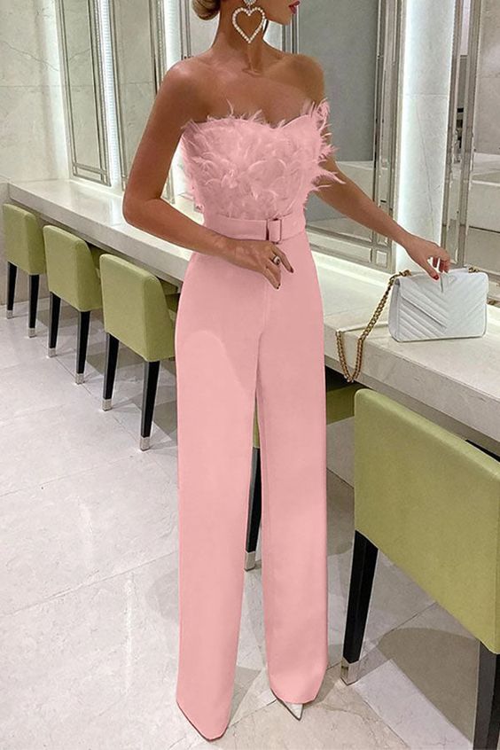 pink feather jumpsuit