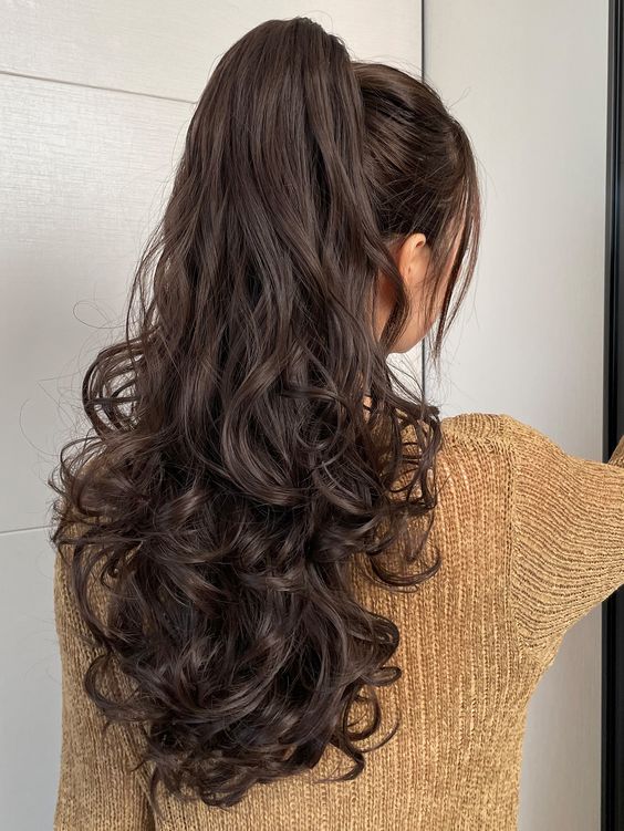 down long curly hair brunette