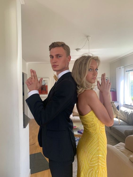 yellow outfit for prom couple