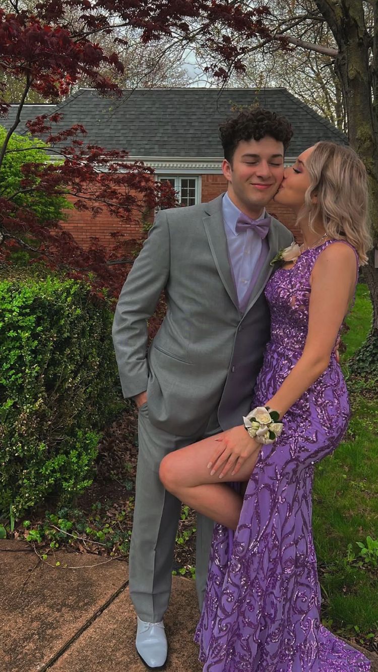 purple matching prom outfit