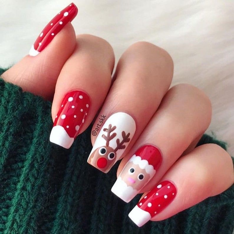 best and cute christmas nails red and white