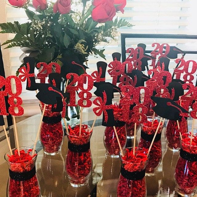 red and black graduation centerpiece