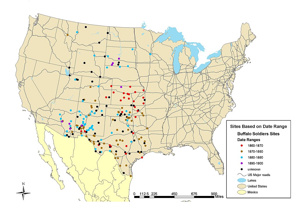Buffalo Soldier sites from 1860 to 1900