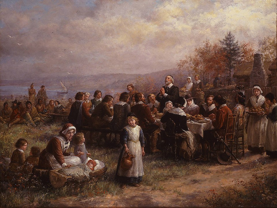 Jennie Augusta Brownscombe's 1925 portrait, Thanksgiving at Plymouth, now on display at the National Museum of Women in the Arts in Washington, D.C.