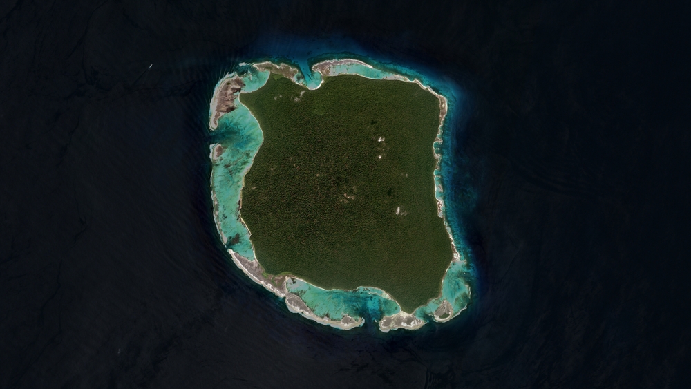 North Sentinel Island in the Bay of Bengal on a satellite image taken in April 10, 2020